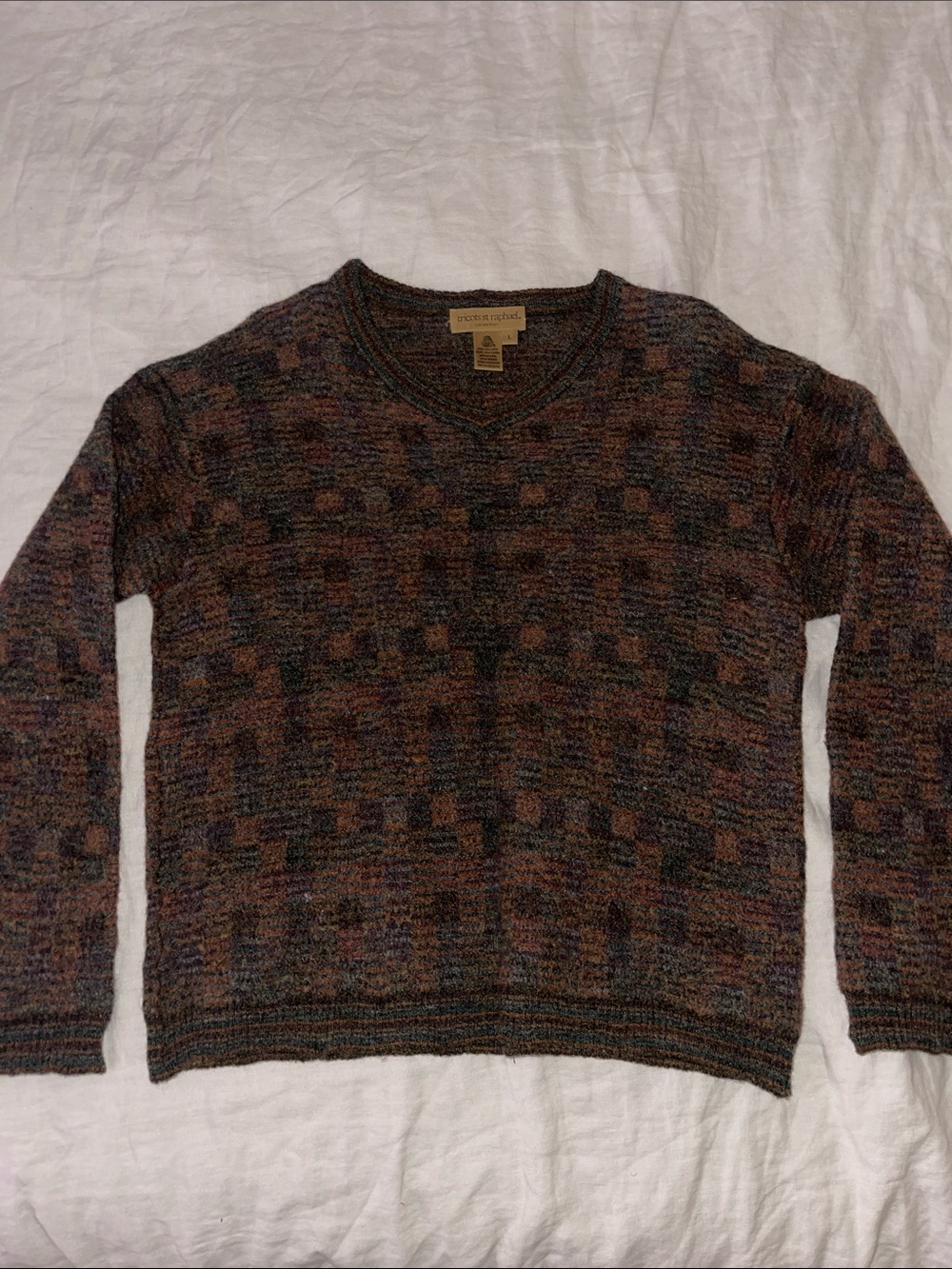 V-Neck Vintage Wool Multitone Men's Sweater